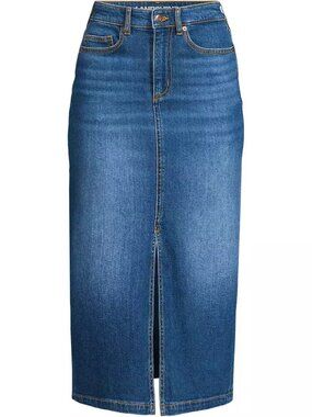 Lands’ End Women’s Soft Denim Midi Column Skirt in Mellow Indigo in Size 16